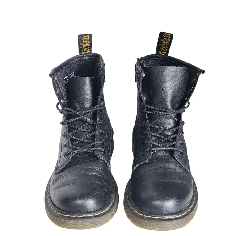 Dr. Martens Delaney Kids Black Leather Lace Up Side Zip Combat Boots Size 2 US